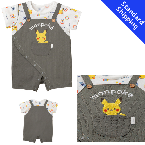 Monpoke Short-Sleeved Overalls-Style Romper KA