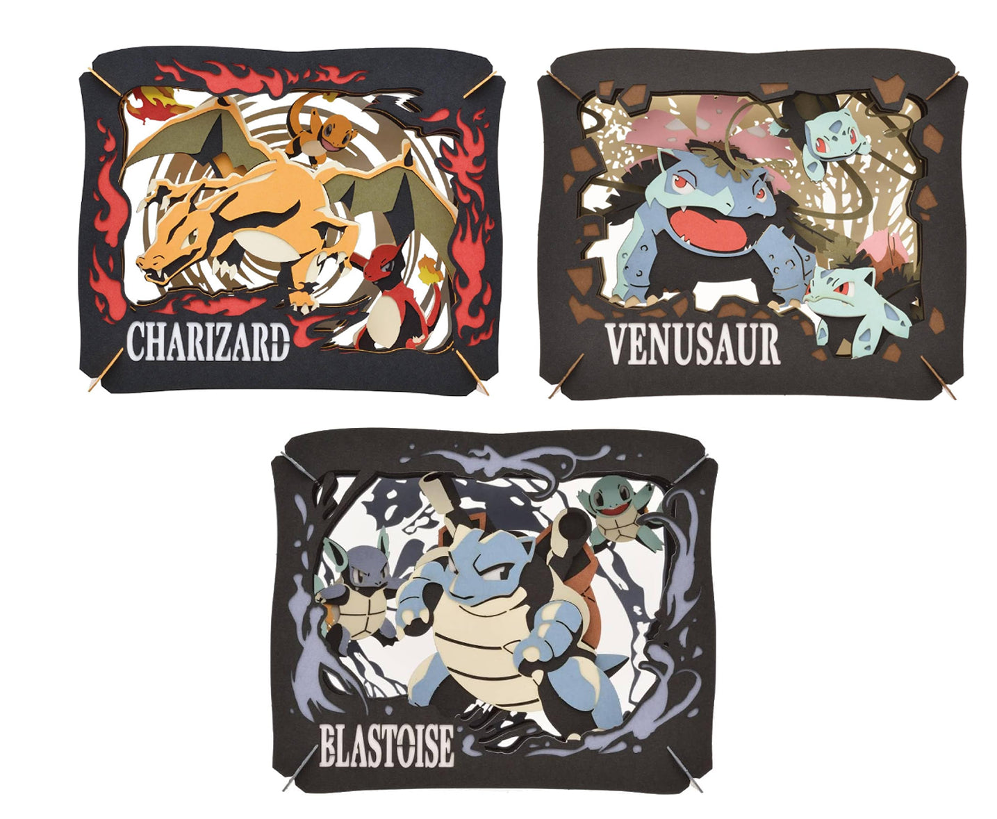 Ensky Paper Theatre Pokemon Charizard PT-022 &amp; Venusaur PT-021 &amp; Blastoise PT-023 set Japón