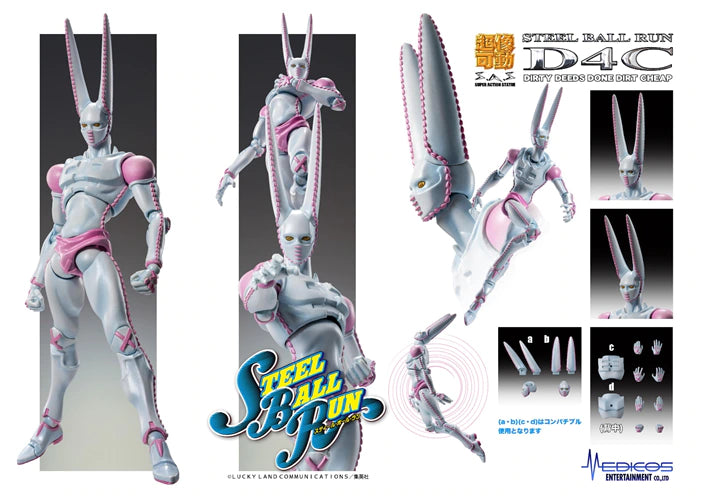 JoJo's Bizarre Adventure Super Action Statue Figure 7ª parte Steel Ball Run Funny Valentine & D4C S.A.S Japão NOVO